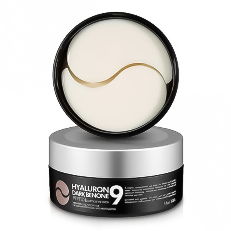 MEDI-PEEL Hyaluron Dark Benone Peptide 9 Ampoule Eye Patch 60 unidades, parches coreanos para el contorno de ojos en tarro negro con tapa plateada