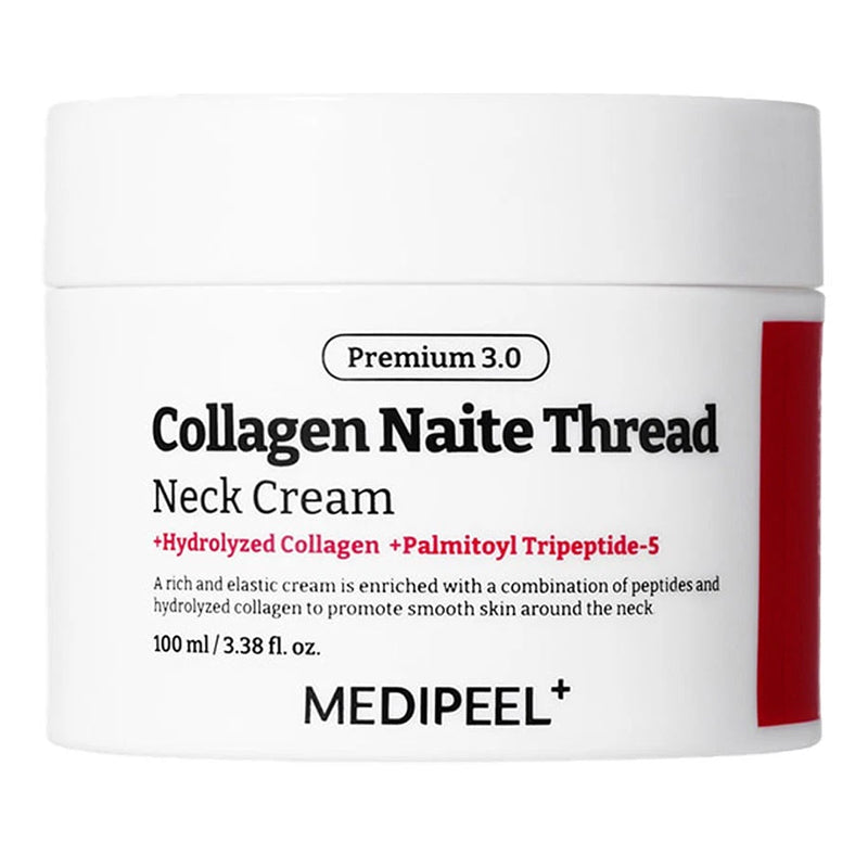 MEDI-PEEL Premium Collagen Naite Thread Neck Cream 3.0 100 ml, crema coreana para el cuello con colágeno y péptidos en tarro blanco