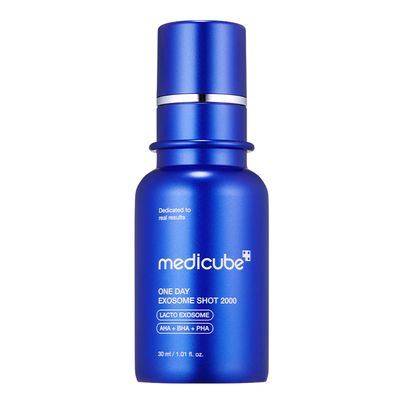 MEDICUBE One Day Exosome Shot Pore Ampoule 2000 30 ml, sérum facial coreano en frasco azul con dosificador