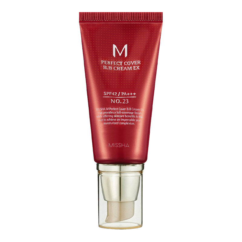MISSHA M Perfect Cover BB Cream EX tono 23 SPF42 PA+++ 50 ml, BB cream coreana en tubo rojo con dosificador