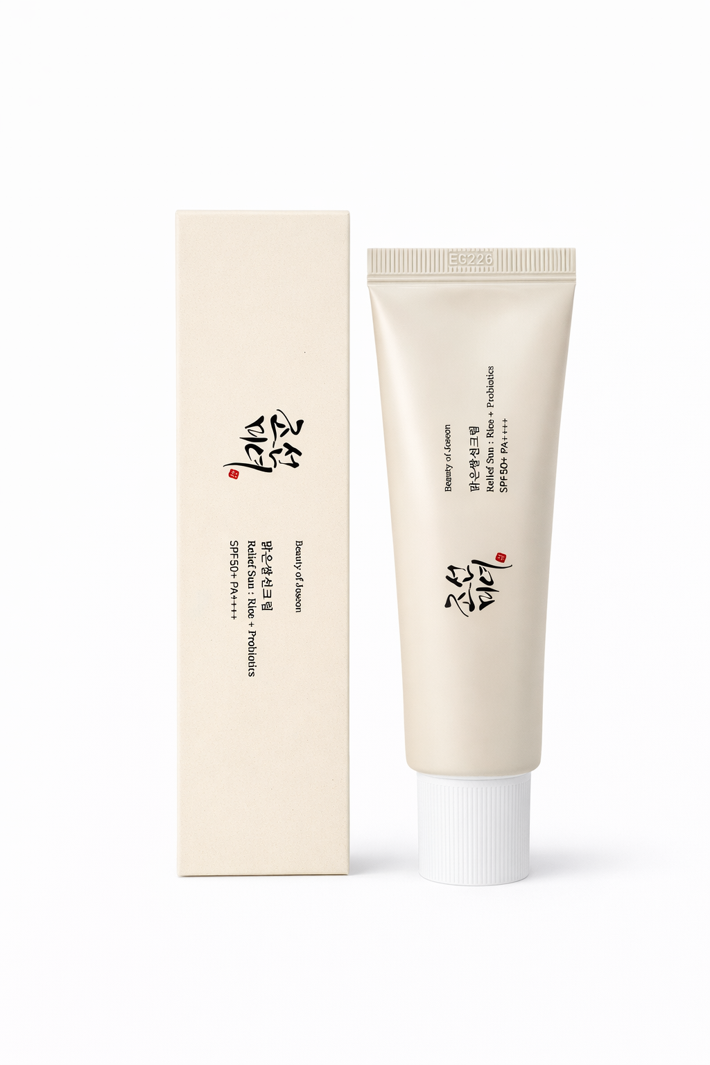 Protector solar Beauty of Joseon Relief Sun Rice + Probiotics SPF50+ que hidrata la piel, calma y protege contra los rayos UV