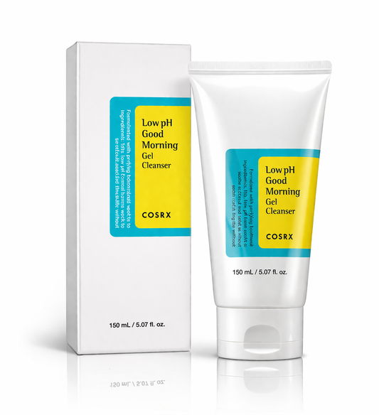 Gel limpiador facial COSRX Low pH Good Morning que limpia suavemente la piel, mantiene el equilibrio del pH y ayuda a calmar la piel sensible