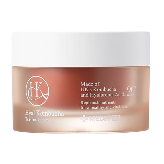 MEDI-PEEL Hyal Kombucha Tea-Tox Cream 50 ml, crema facial coreana con kombucha y ácido hialurónico en tarro con tapa blanca