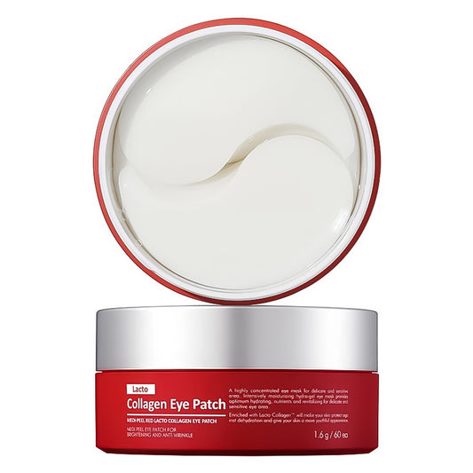 MEDI-PEEL Red Lacto Collagen Eye Patch 60 unidades, parches coreanos para el contorno de ojos con colágeno en tarro rojo con tapa plateada
