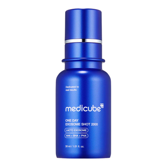MEDICUBE One Day Exosome Shot Pore Ampoule 2000 30 ml, sérum facial coreano en frasco azul con dosificador