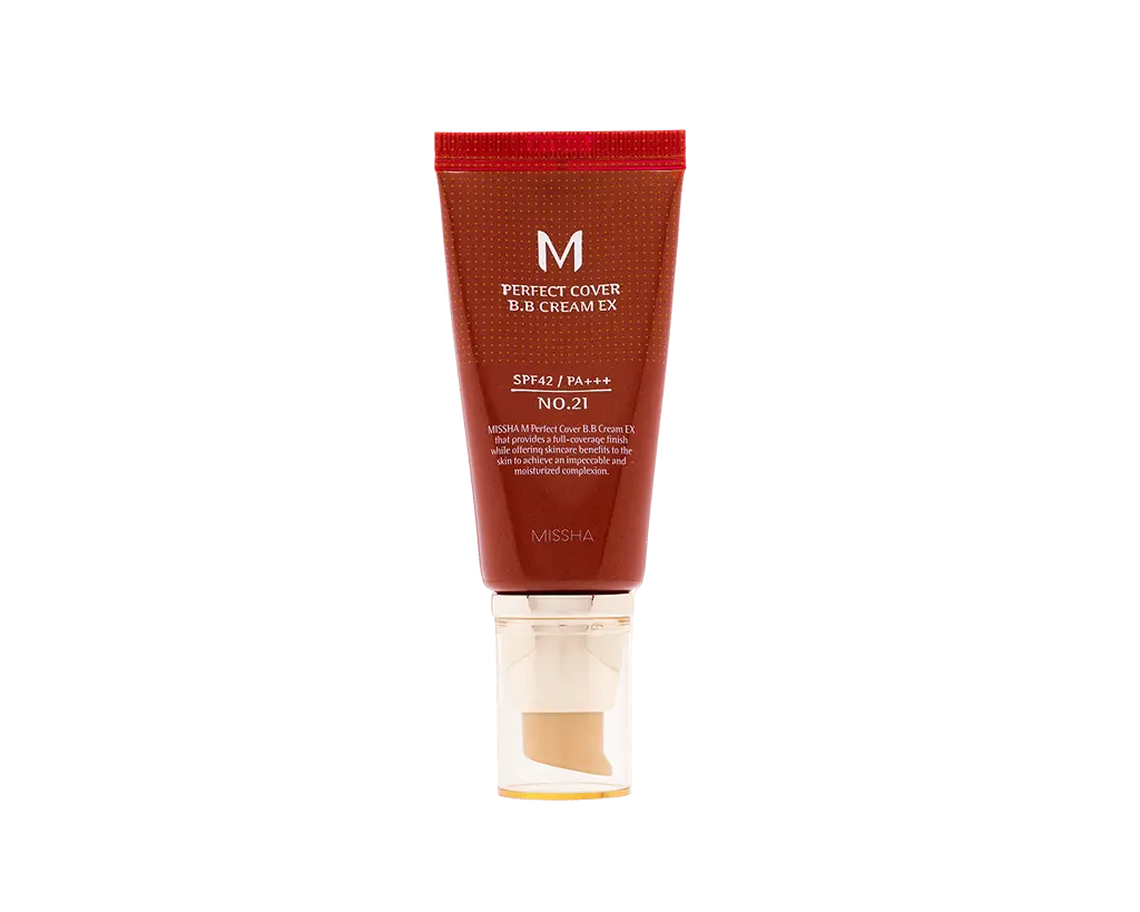 MISSHA M Perfect Cover BB Cream EX tono 21 SPF42 PA+++ 50 ml, BB cream coreana en tubo rojo con dosificador