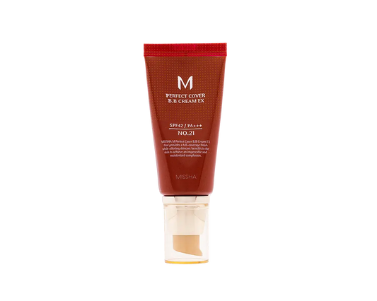 MISSHA M Perfect Cover BB Cream EX tono 21 SPF42 PA+++ 50 ml, BB cream coreana en tubo rojo con dosificador