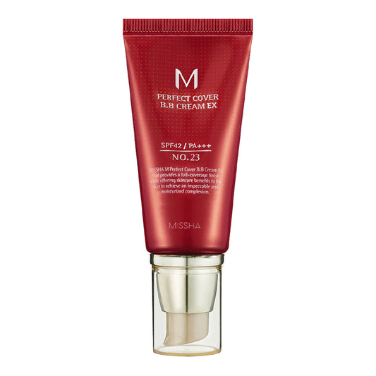 MISSHA M Perfect Cover BB Cream EX tono 23 SPF42 PA+++ 50 ml, BB cream coreana en tubo rojo con dosificador