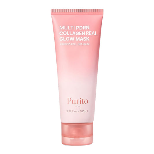 PURITO SEOUL Multi PDRN Collagen Real Glow Mask 100 ml, mascarilla facial coreana peel-off con PDRN y colágeno en tubo rosa