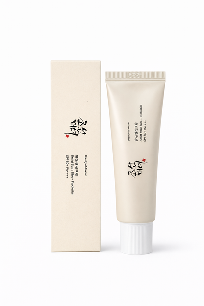 Protector solar Beauty of Joseon Relief Sun Rice + Probiotics SPF50+ que hidrata la piel, calma y protege contra los rayos UV