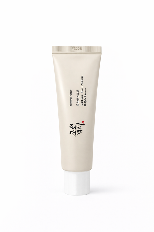 Protector solar Beauty of Joseon Relief Sun Rice + Probiotics SPF50+ que hidrata la piel, calma y protege contra los rayos UV