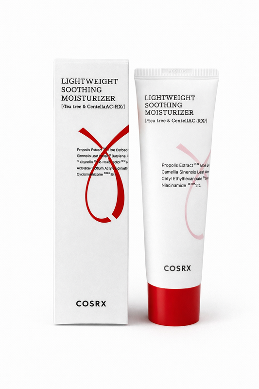 Crema hidratante ligera COSRX AC Collection Lightweight Soothing Moisturizer con centella y árbol de té para calmar, hidratar y equilibrar la piel