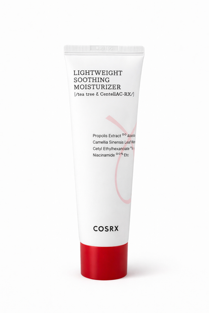 Crema hidratante ligera COSRX AC Collection Lightweight Soothing Moisturizer con centella y árbol de té para calmar, hidratar y equilibrar la piel