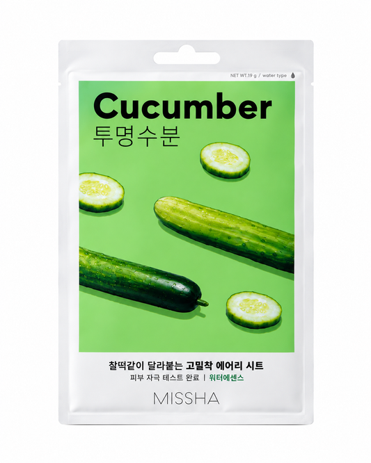 MISSHA Airy Fit Cucumber Sheet Mask – Mascarilla facial hidratante con pepino, 19 g