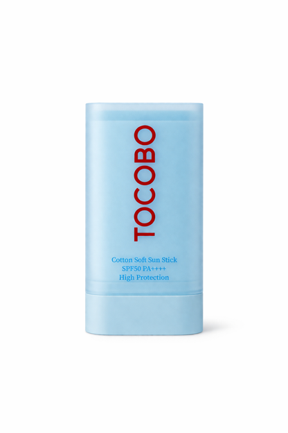 Protector solar en barra TOCOBO Cotton Soft SPF50+ PA++++ con acabado suave y protección alta