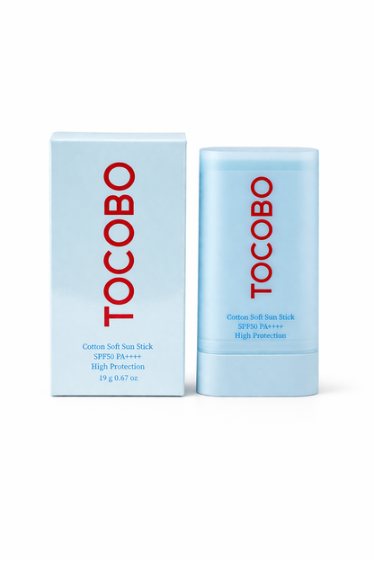 Protector solar en barra TOCOBO Cotton Soft SPF50+ PA++++ con acabado suave y protección alta