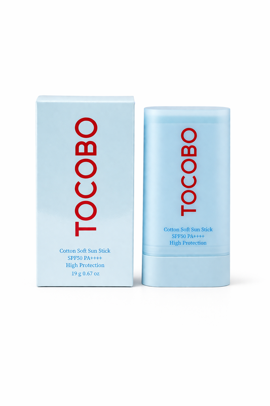 Protector solar en barra TOCOBO Cotton Soft SPF50+ PA++++ con acabado suave y protección alta