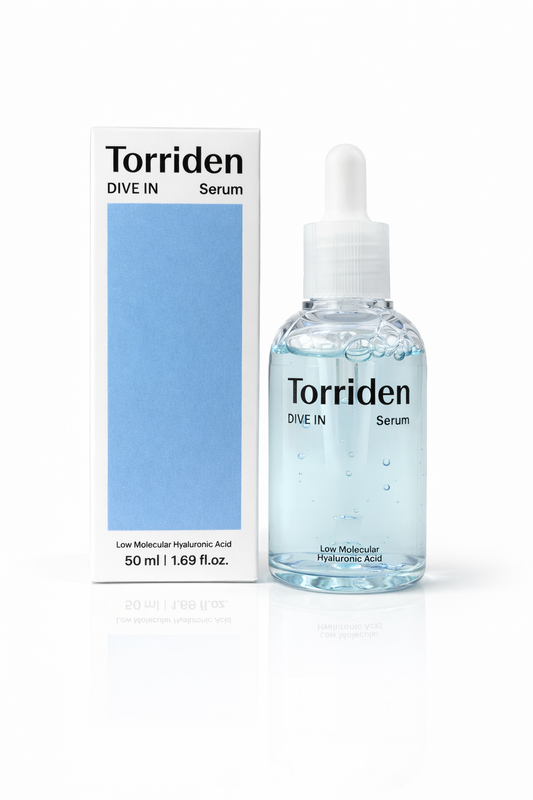 Sérum facial Torriden DIVE-IN con ácido hialurónico de bajo peso molecular que hidrata profundamente y mejora la elasticidad de la piel